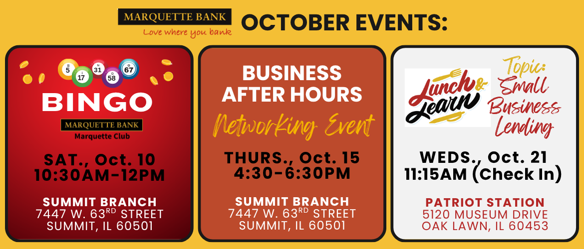 Upcoming October Events - BINGO, Lunch & Learn, Networking