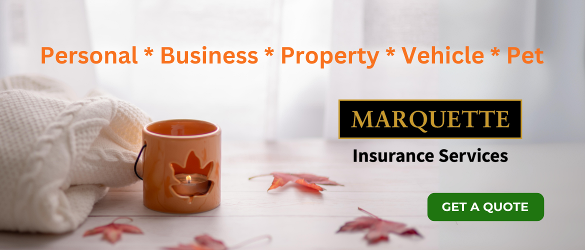 Marquette Insurance Services: We Help Protect You Business - Quick & Easy Business Insurance Quotes [Quiet and warm fall home setting with candle and sweater]