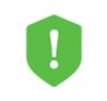 Icon - Image of a green shield with and exclamation mark in the center - representing security.