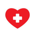Health and Well Being - Heart with + sign inside Icon