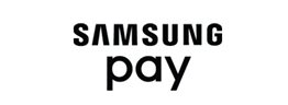 Samsung Pay in black letters on white background.