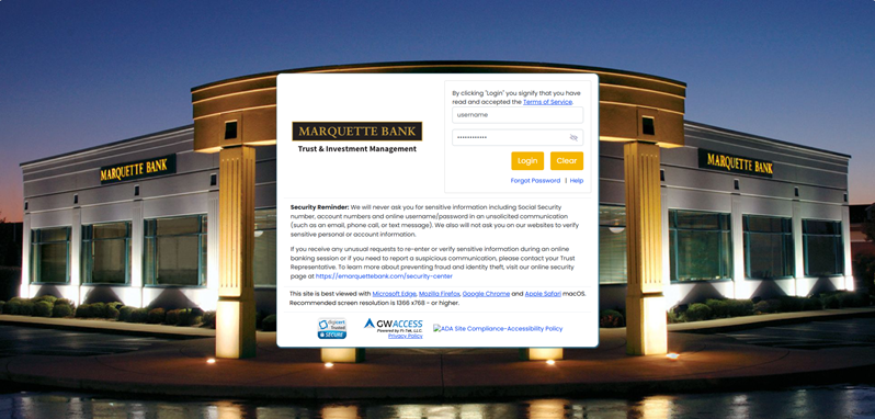 Global Wealth Access Login Page image