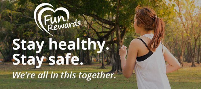 FunRewards - Stay Healthy - Stay Safe - We're All In This Together - Image of woman jogging
