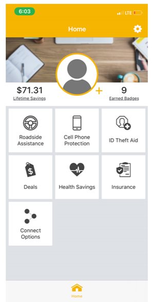 Home screen image of FunRewards App displaying all benefits and icons for benefits